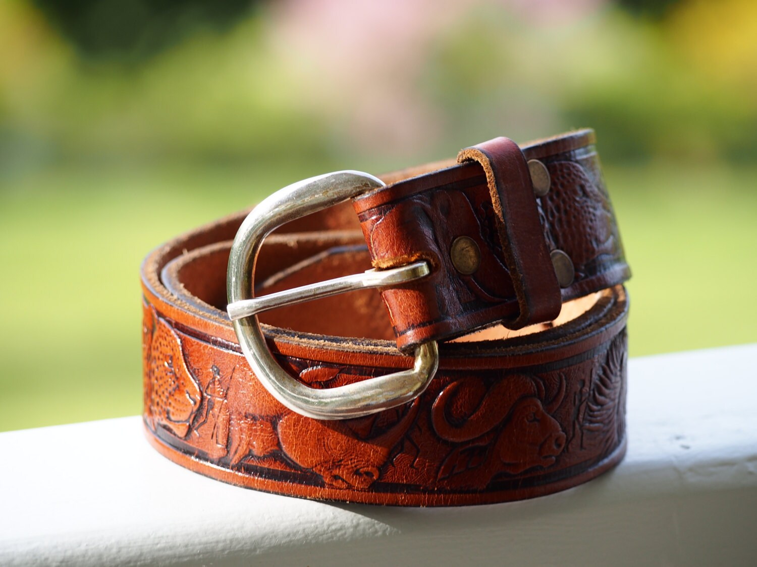 Leather Animal Tooled Vintage Waist Belt