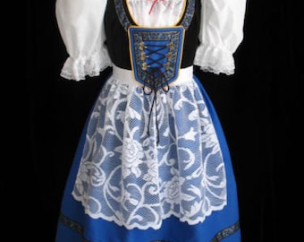 New Blue Bavarian German Oktoberfest Dirndl Dress Gown Costume