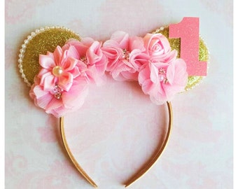 Pink and Gold Minnie Mouse Ears Headband,Minnie Ears,Minnie Headband,Girls Minnie Mouse headband,Baby Headband,Mickey Mouse,Disney Vacation