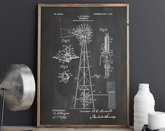 Windmill Patent, Windmill Poster, Windmill Wall Decor,Farm Windmill Decor,Windmill Decor,Windmill Wall Art,Farmhouse Poster,INSTANT DOWNLOAD