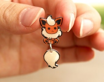 Flareon Dangle Tail Earrings Cute, Pokemon Inspired- Water Resistant, Gloss Finish