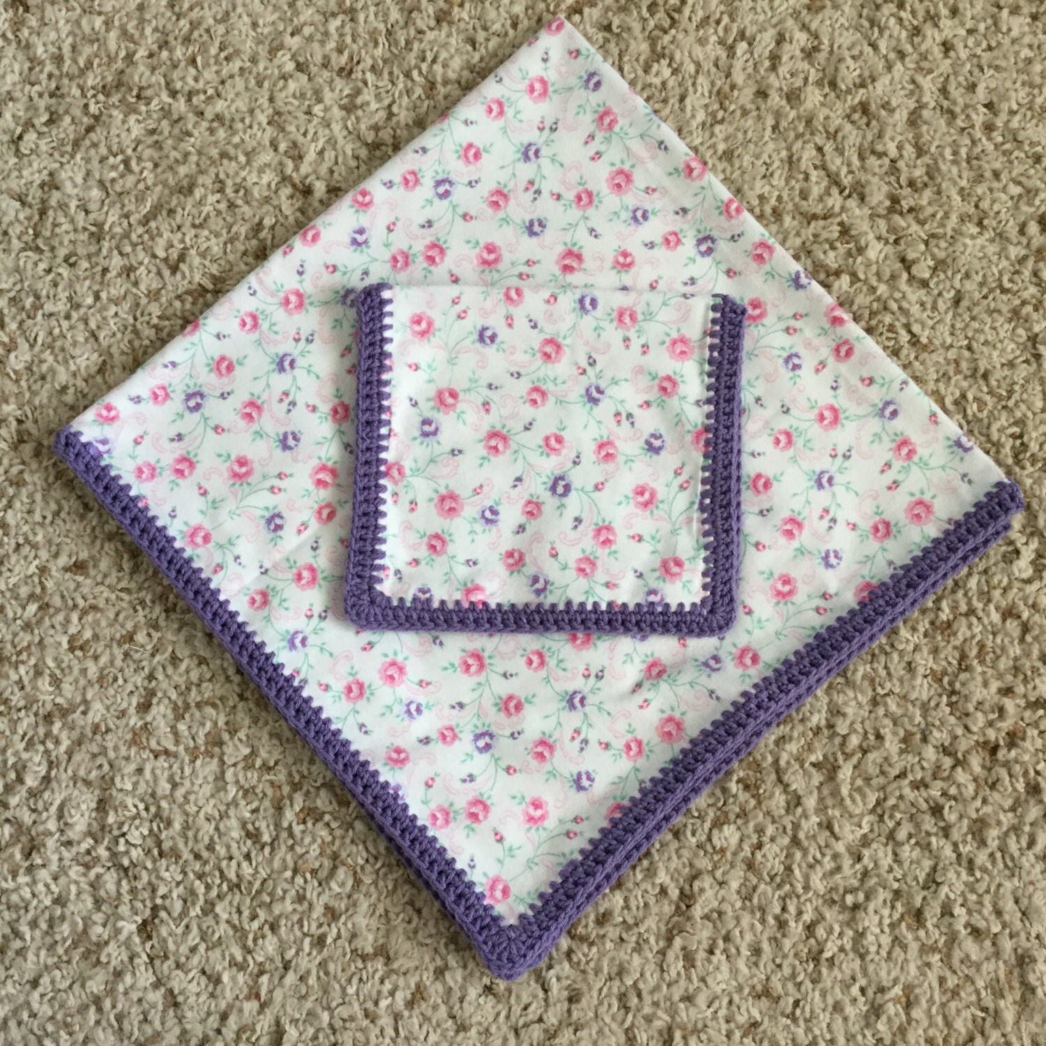 Baby Receiving Blanket vintage pink and lavender roses on a