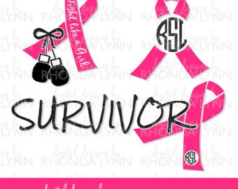 SALE! Breast Cancer Monongram svg,dxf, png, eps vector cut file, Breast Cancer SVG, Breast Cancer Survivor SVG, Fight Like A Girl svg