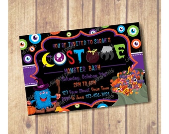 Kids Halloween Party Invitation; Kids Halloween Birthday Party Invitation; Monster Bash Party Invite, Kids Halloween Costume Party