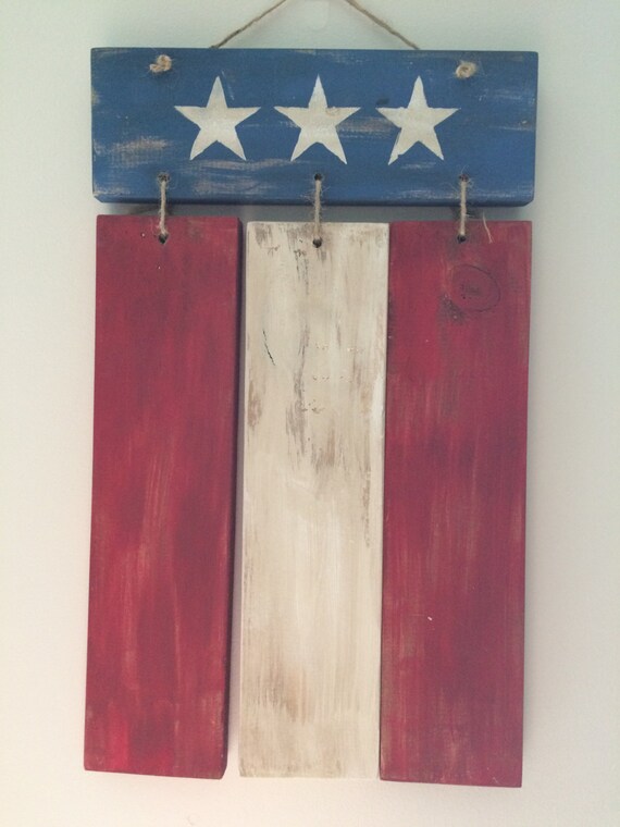 Reclaimed Wood Hanging Flag Art Rustic Patriotic