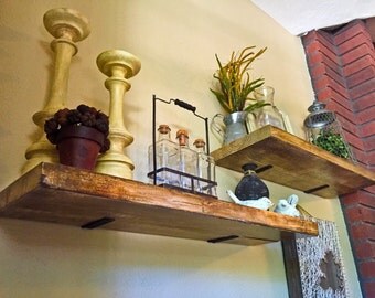 Set of 2 Deep Industrial Floating Shelves, Rustic Shelf, Wood Shelf, Kitchen, Bathroom and Living Room Wall Shelves