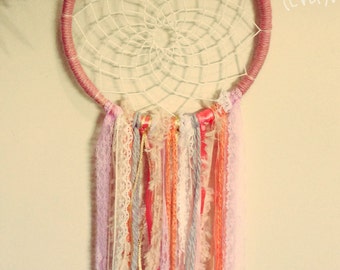 Sweet pink dream catcher, wall hanging, wall art, handmade, bedroom decor, dreamcatcher, wedding