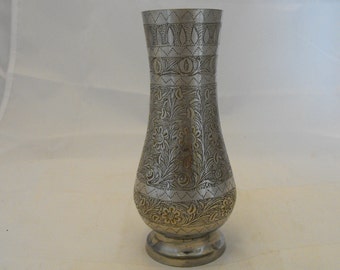 Small Silver-Plated Vase Etched Made in India
