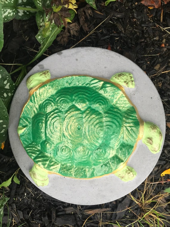 10 Inch Round Hand Painted Concrete Turtle Stepping Stone