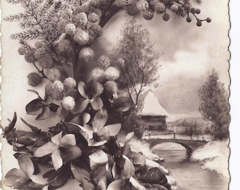 Old Vintage Sepia Postcard, Collectible, Ephemera, Poetry, "Bonne Annee", Happy New Year