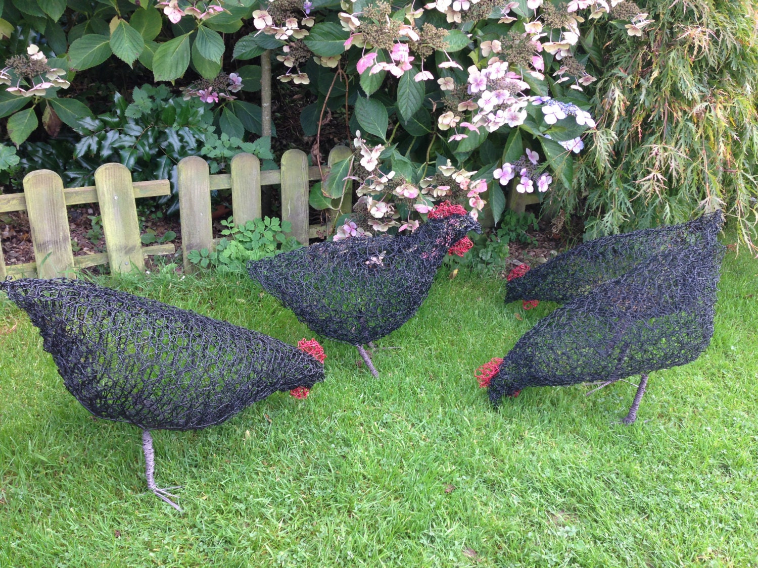 Handmade wire sculpture chicken / hen. Metal garden Sculpture.