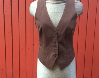 Striped Womens Vest / Brown Waistcoat Women's Clothing/ Cotton Vest Size M