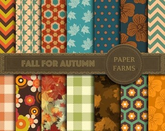 Fall digital paper, Autumn digital paper, Autumn leaves digital paper, Fall themed patterns, fall scrapbook paper, fall flowers, gingham