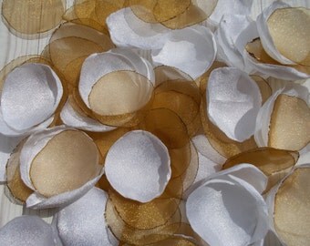 Wedding Rose Petals, Floral Supplies, Aisle Decor, White Gold Fabric Petals, Flower Girl Petals, Party Supply Petals, Artificial Flowers