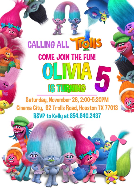 Trolls Printable Movie Birthday Invitation