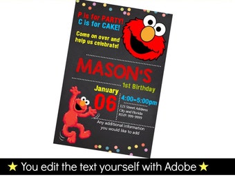 Elmo Birthday Invitation, Editable Text, Instant Download