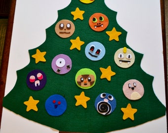 CHRISTMAS TREE POKEMON - Felt Christmas Tree for kids, Christmas decor, Felt Tree, Pokemon Go gift, Pikachu, Eevee, Meowth, Oddish, Poliwag