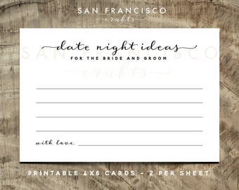 Date Night Cards, Bridal Shower, Couples Shower, Modern, Calligraphy - BROOKE Collection - Instant Download - PDF File