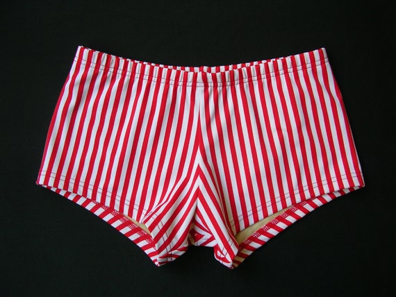 Mens Low Rise Square Cut Swimsuit in Red and White Candy