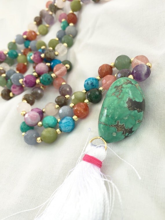 108 Bead Mala Tassel Necklace. Handmade Semi by stargazinglily