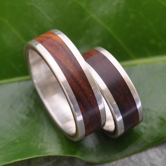 White Gold Wood Wedding Band Lados Nambaro Cocobolo Wood