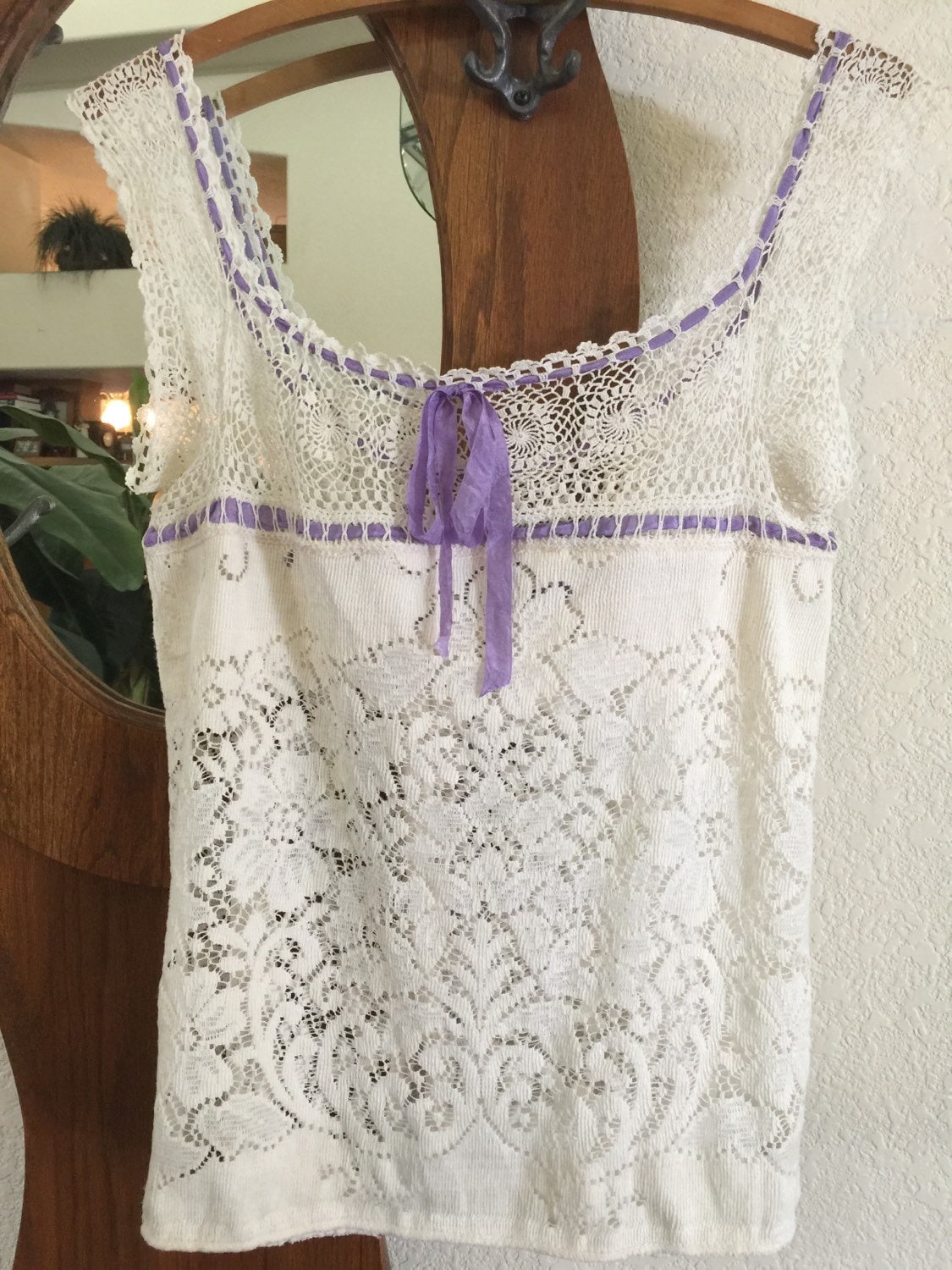 SALE Ecru Lace Top From Vintage Crocheted Lace Repurposed