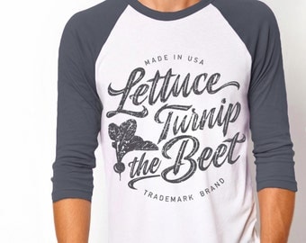 Lettuce turnip the beet ® trademark brand OFFICIAL SITE - grey baseball jersey with distressed logo - lightweight fashion shirt, raglan, tee