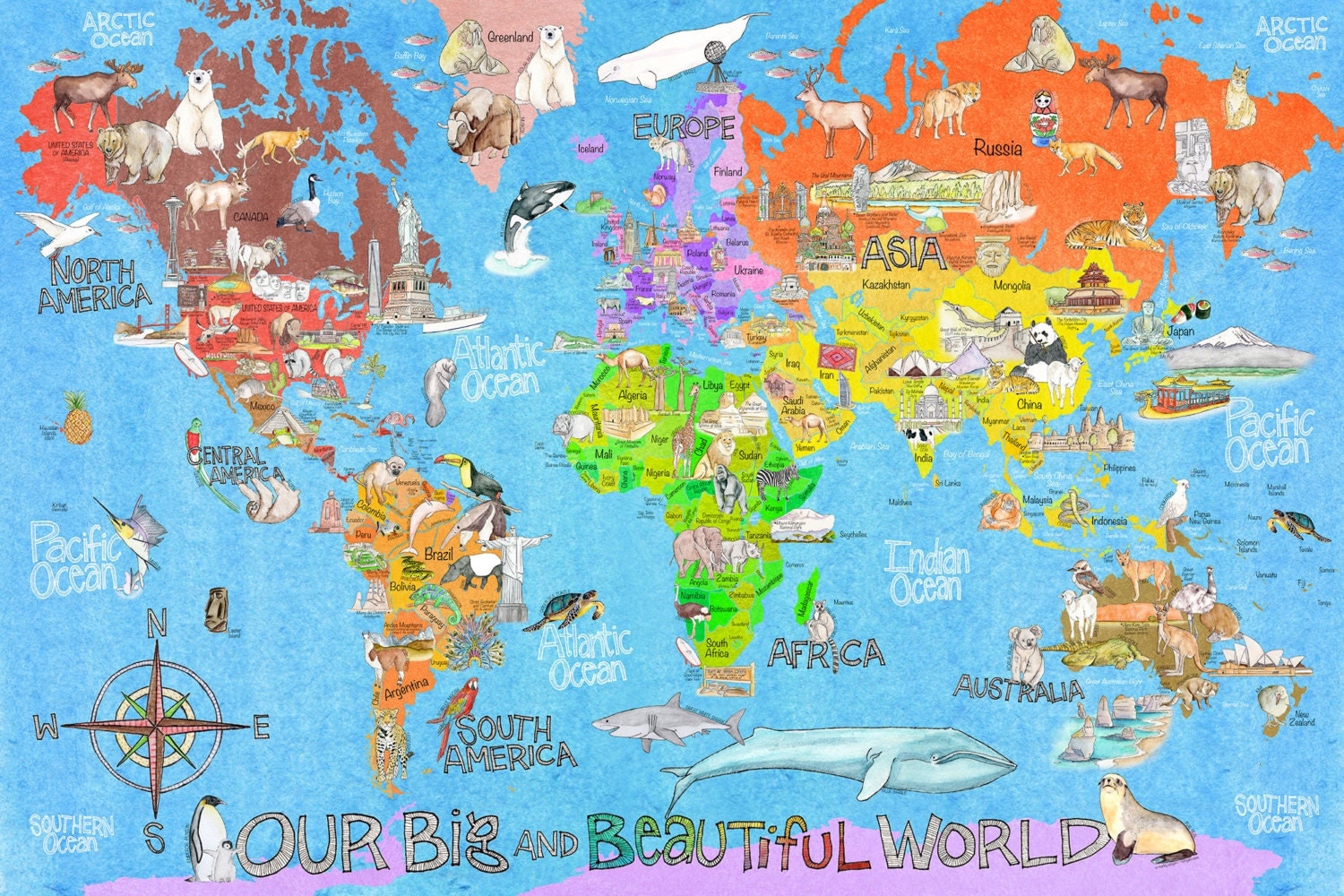 Unique Countries and Landmarks of the WORLD Map by marleyungaro