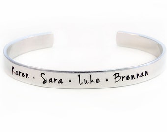 Personalized Cuff Bracelet, Mother's Bracelet, Brag Bracelet Hand Stamped, Aluminum Name Bracelet, Name Jewelry