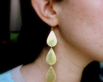 Brass Tear Drop Dangle Earrings- Handmade by Rachel Pfeffer