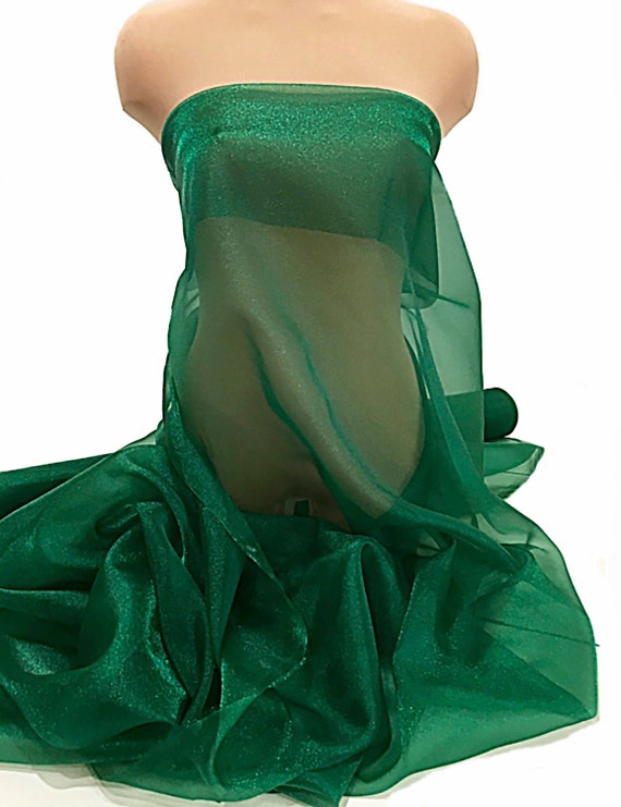 Sparkle Organza Fabric Dark Green Wide Sheer