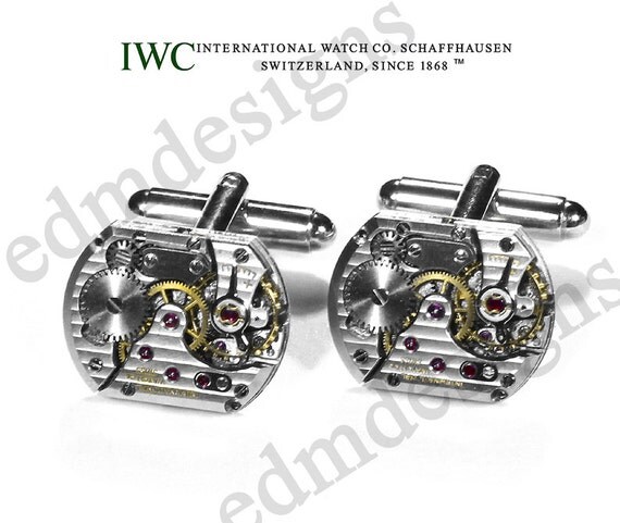 Mens Cufflinks IWC International Watch Co. RARE Watch Cuff Links LUXUrY Ruby Pinstripe Wedding Groom Father, Fiancee - Jewelry by edmdesigns
