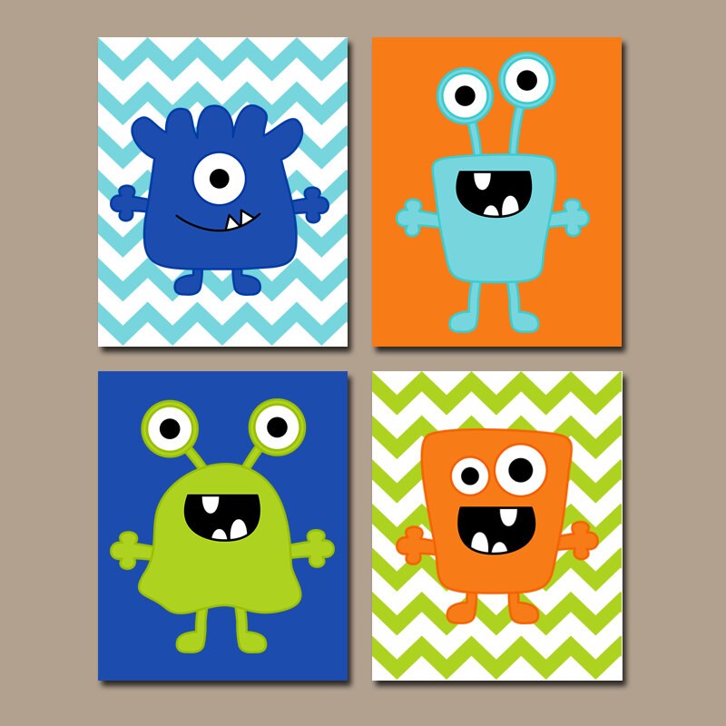 MONSTER Wall Art CANVAS or Prints Nursery Big Boy Bedroom