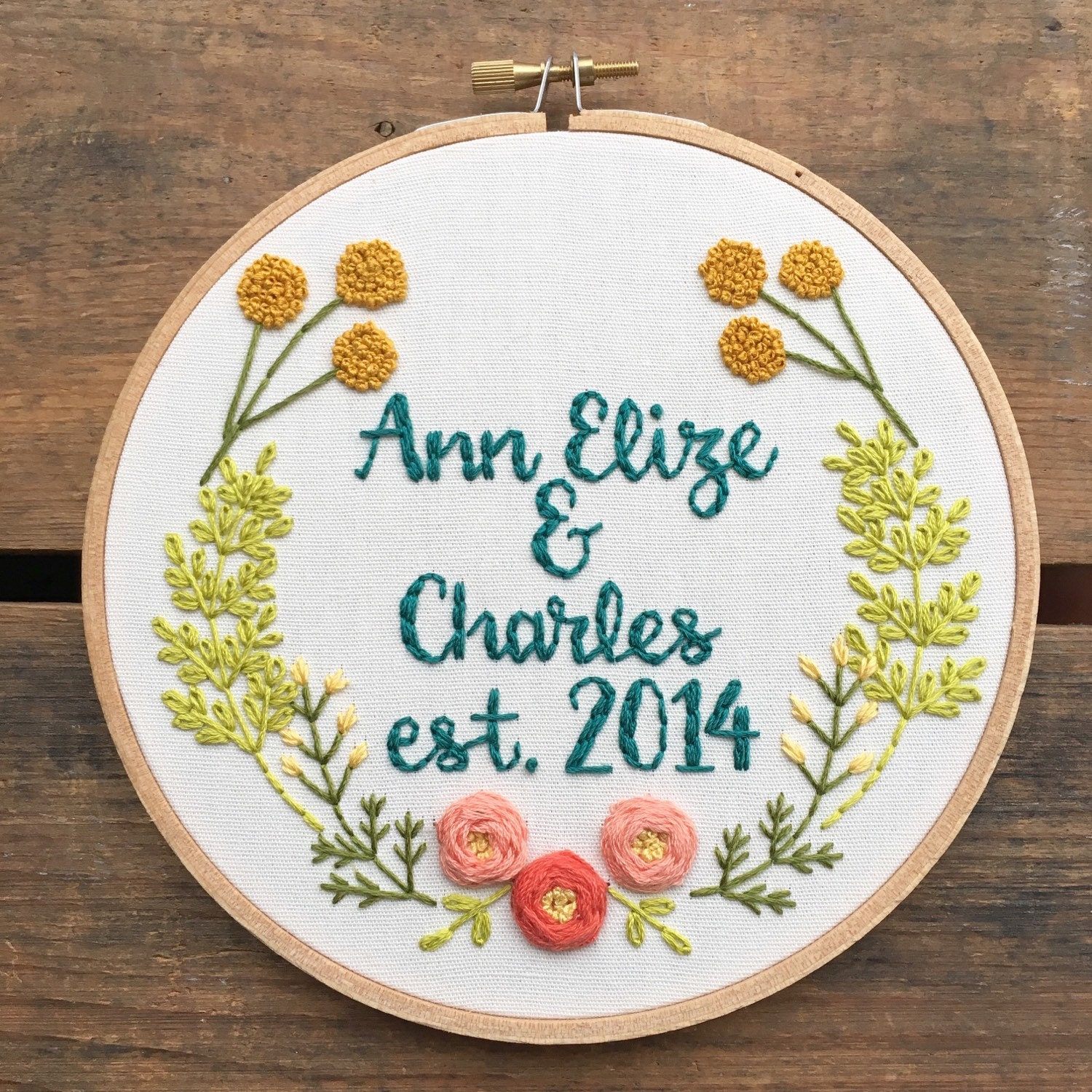 Personalized Wedding Embroidery Hoop By Bugandbeanstitching