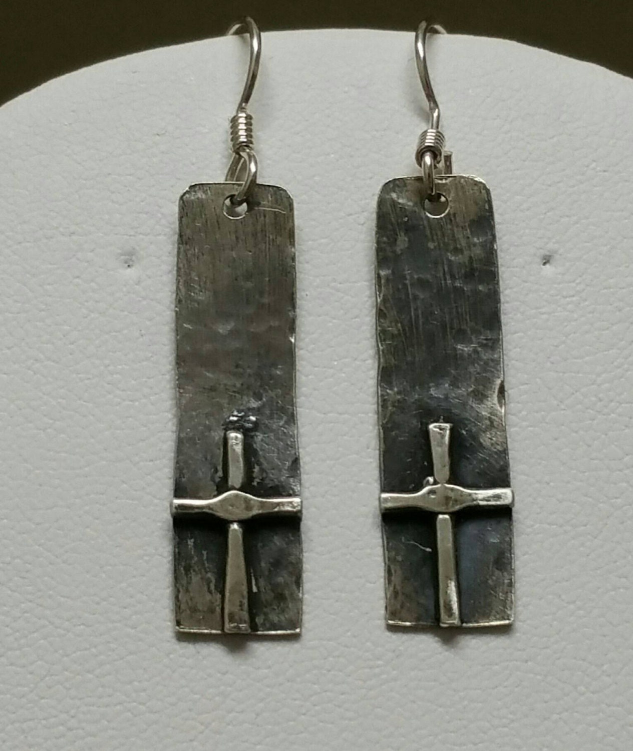 Cross Earrings Hammered Earrings Dangle by MaggieMcManeDesigns
