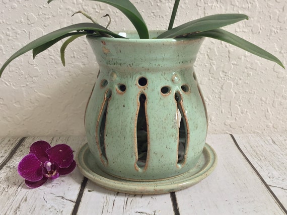 Handcrafted Ceramic  Orchid  Pot  Planter Wheel Thrown