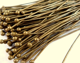 100 Ball Headpins Antique Bronze 2.25 inch Brass Ball Pins 20-21 Gauge 1.5mm Ball - 100 pc - F4130BHP-AB100