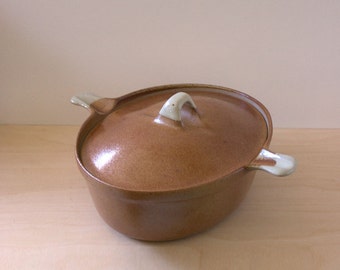 1970s Sial Canada lidded stoneware casserole, mid century rustic design.