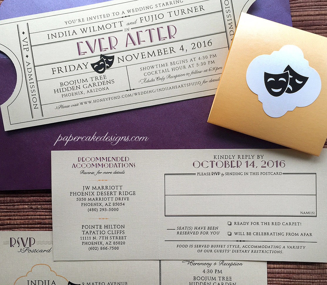 Vintage Ticket  Wedding  Invitation  Suite Cinema Film Theater