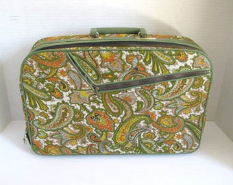 Vintage Retro Over Night Bag Travel Bag Luggage Paisley Print Made In Japan