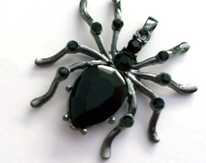 Black Spider Pendant Hematite Black Rhinestones