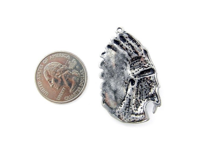 American Indian Profile Charm Pendant Antique Silver-tone