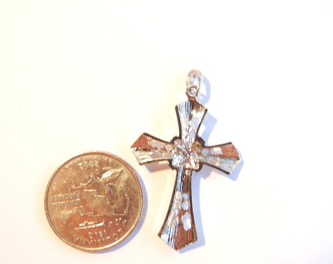 Silver-tone Cross with Marcasite Texture and Rhinestones