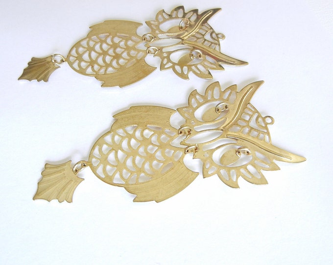 Pair of Large Gold-tone Thin Metal Owl Cut-out Charms