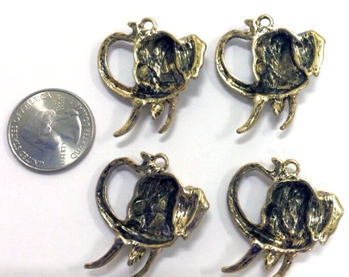 Set of 4 Elephant Head Charms Antique Gold-tone