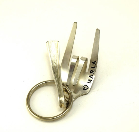 Fork Key Chain Hand Stamped Silverware Personalized ASL Key