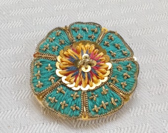 40s 50s Vintage Hand Made Medallion Brooch on Buckram