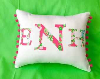 New monogram pillow made with Lilly Pulitzer Southern Charm fabric