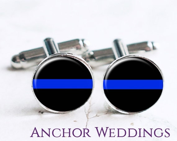 Thin Blue Line Cufflinks, Police Cufflinks, Wedding Cufflinks, Gift for Him, Law Enforcement Gift, Police Officer Gift, Gift Boxed PC047
