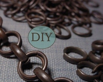 DIY KIT Per 1/2 Foot Unisex Solid Vintage Brass Large 9mm Round Cable Chain Maille Bracelet Choker Neckchain Watch Fob Dark Brown Patina 9O